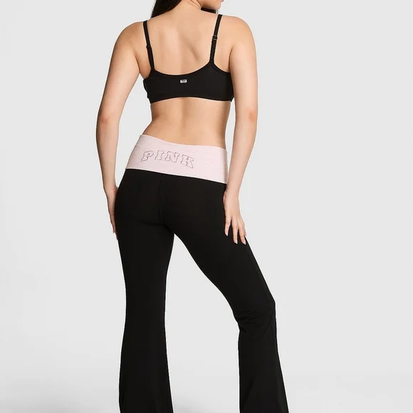 PINK Victoria's Secret Black Leggings with Light Pink Waistband - Picture 1 of 6